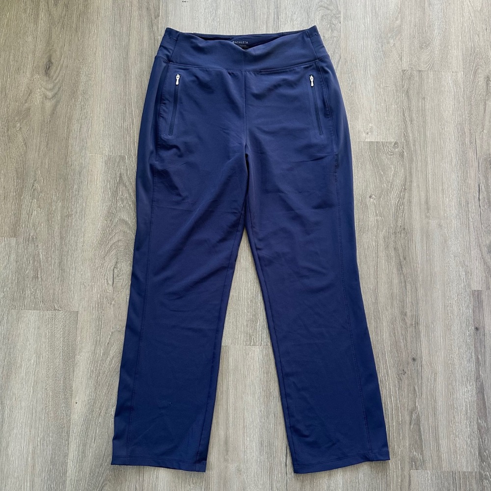 Athleta Fairway Golf Pant Womens 12 Navy Blue Good Stretch Zipper Pockets